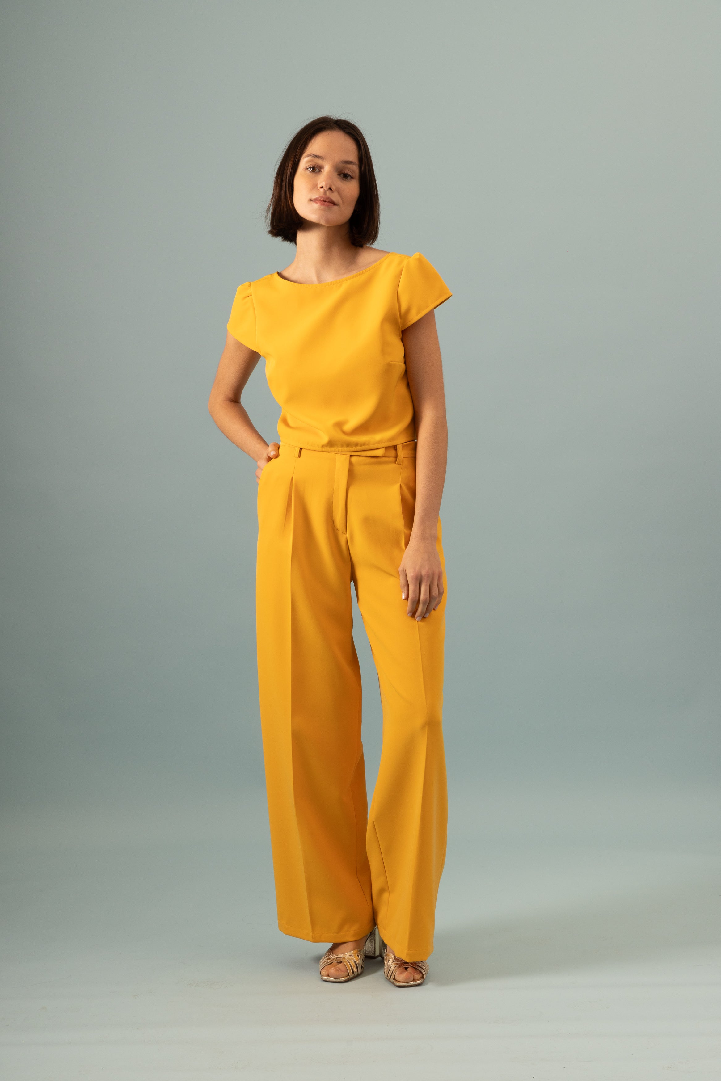 Pantalon à pinces Invitée Ocre