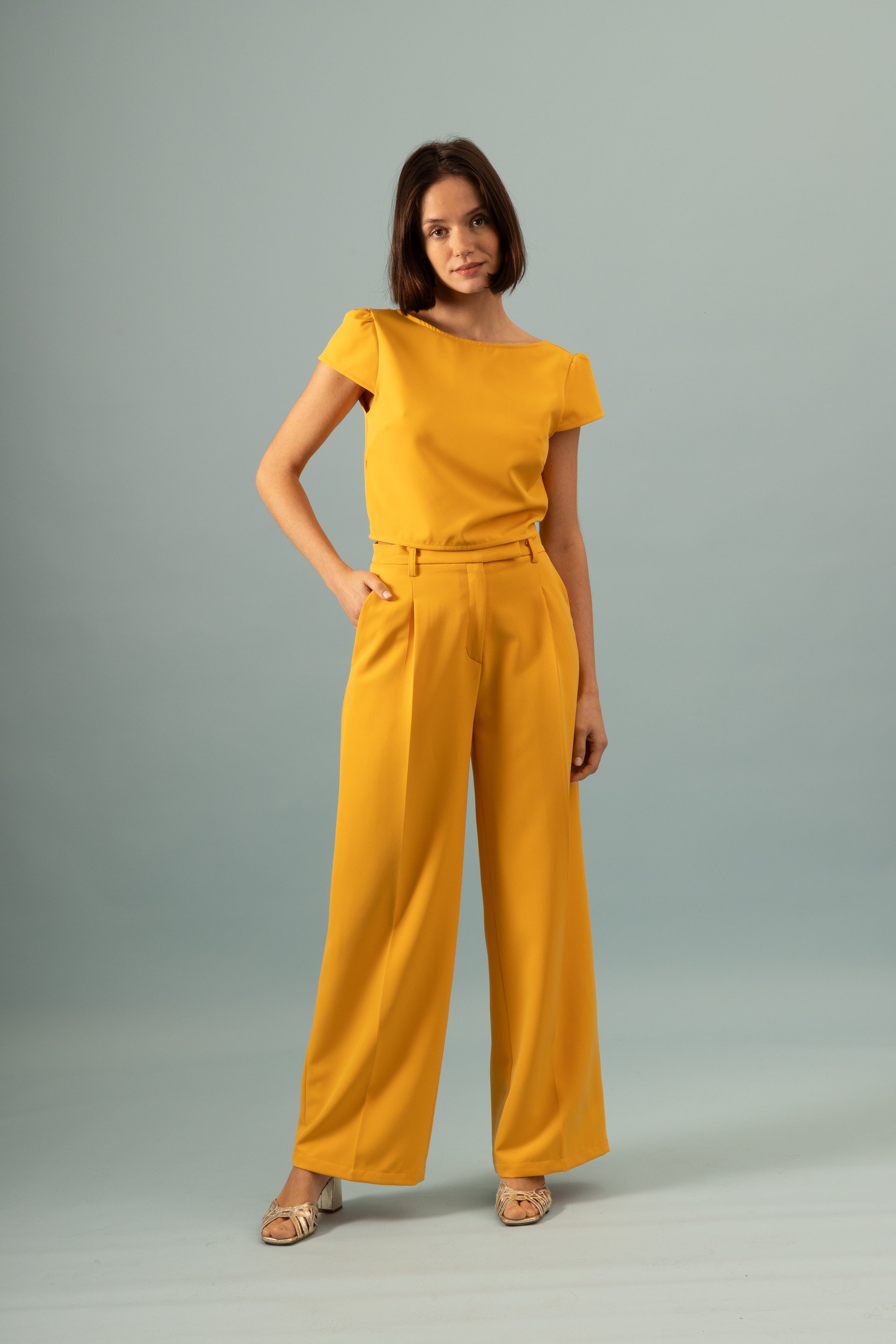 Pantalon à pinces Invitée Ocre
