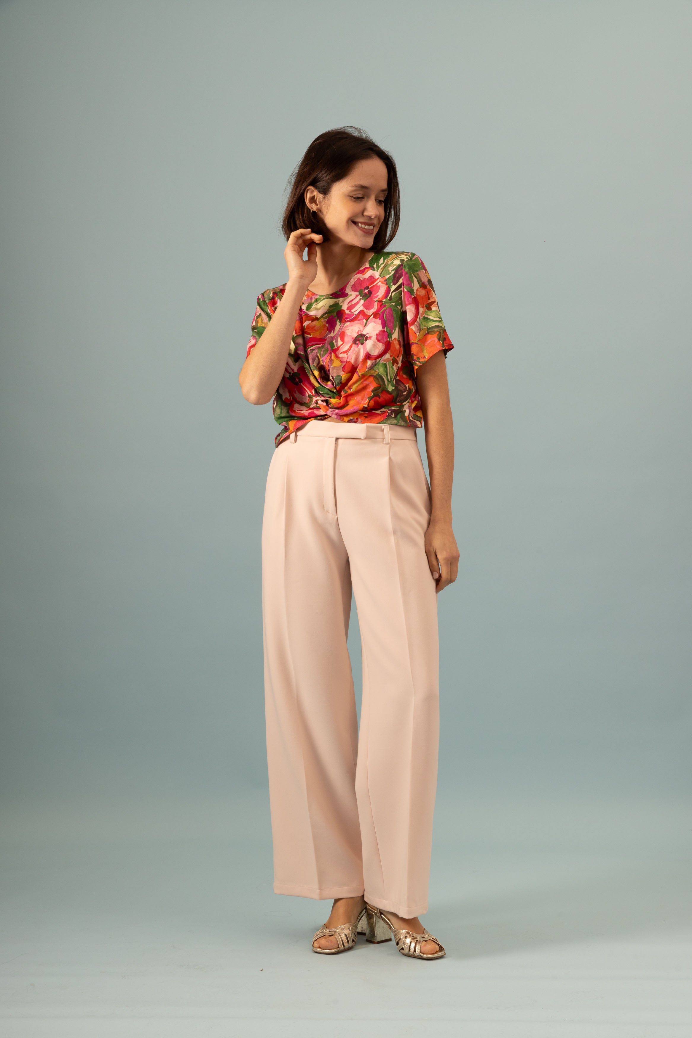 Pantalon à pinces Invitée Rose poudré