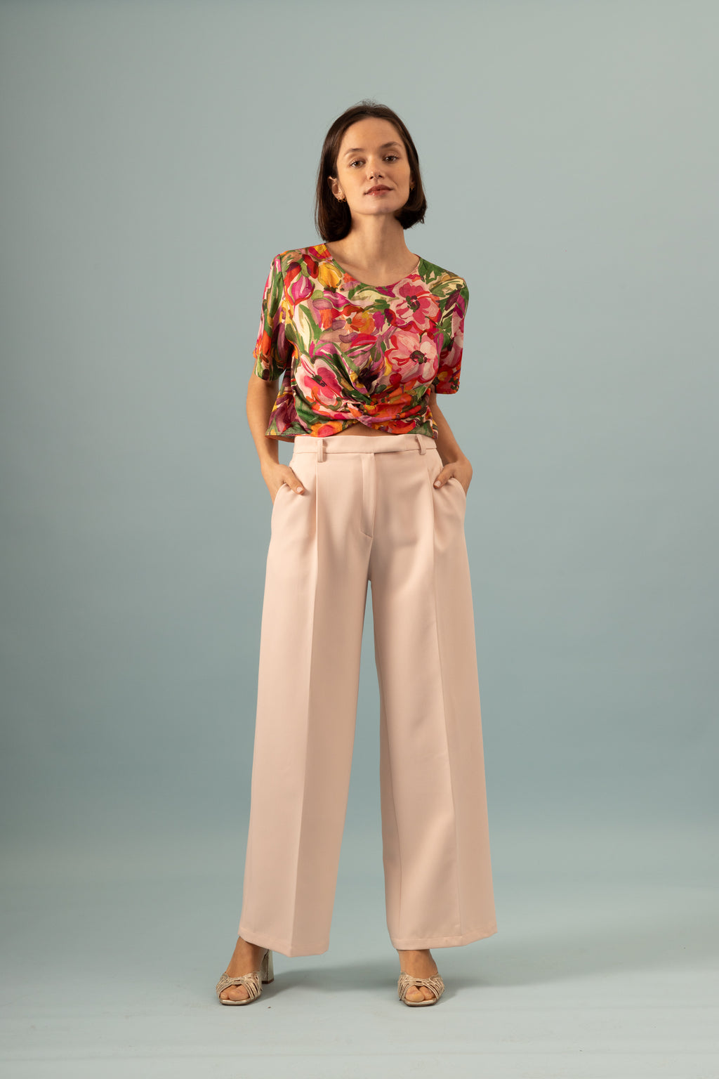 Pantalon à pinces Invitée Rose poudré