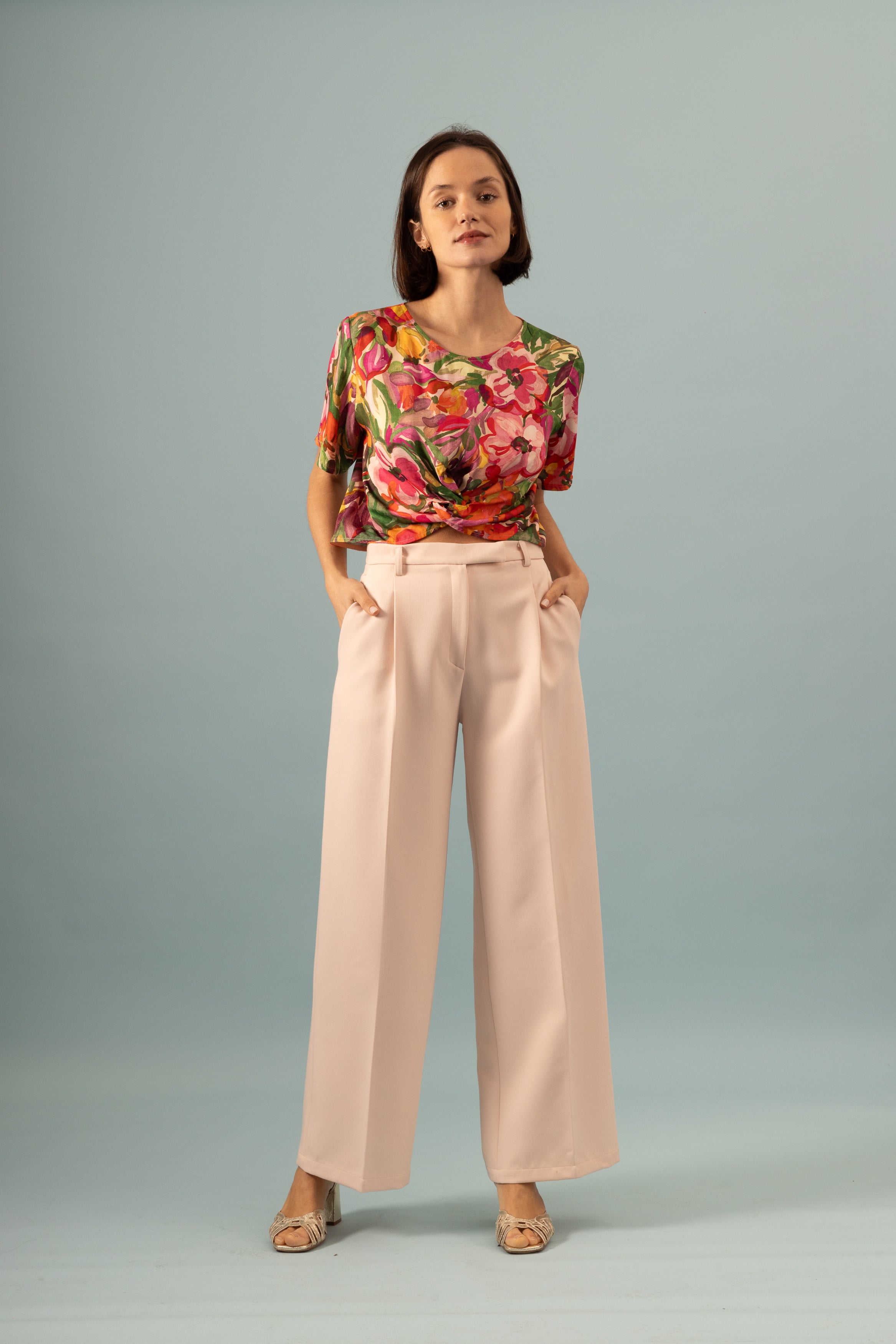 Pantalon à pinces Invitée Rose poudré
