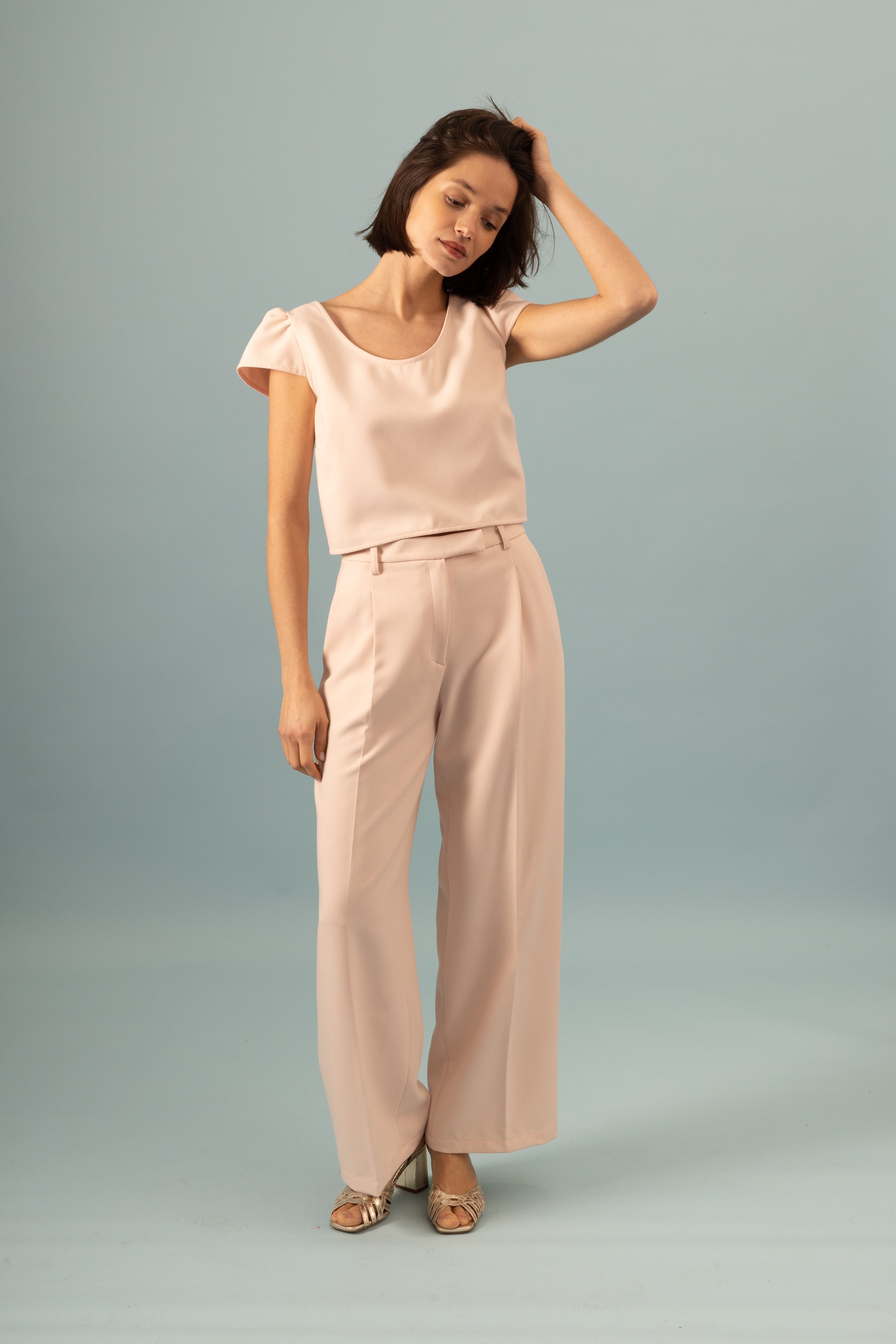 Pantalon à pinces Invitée Rose poudré