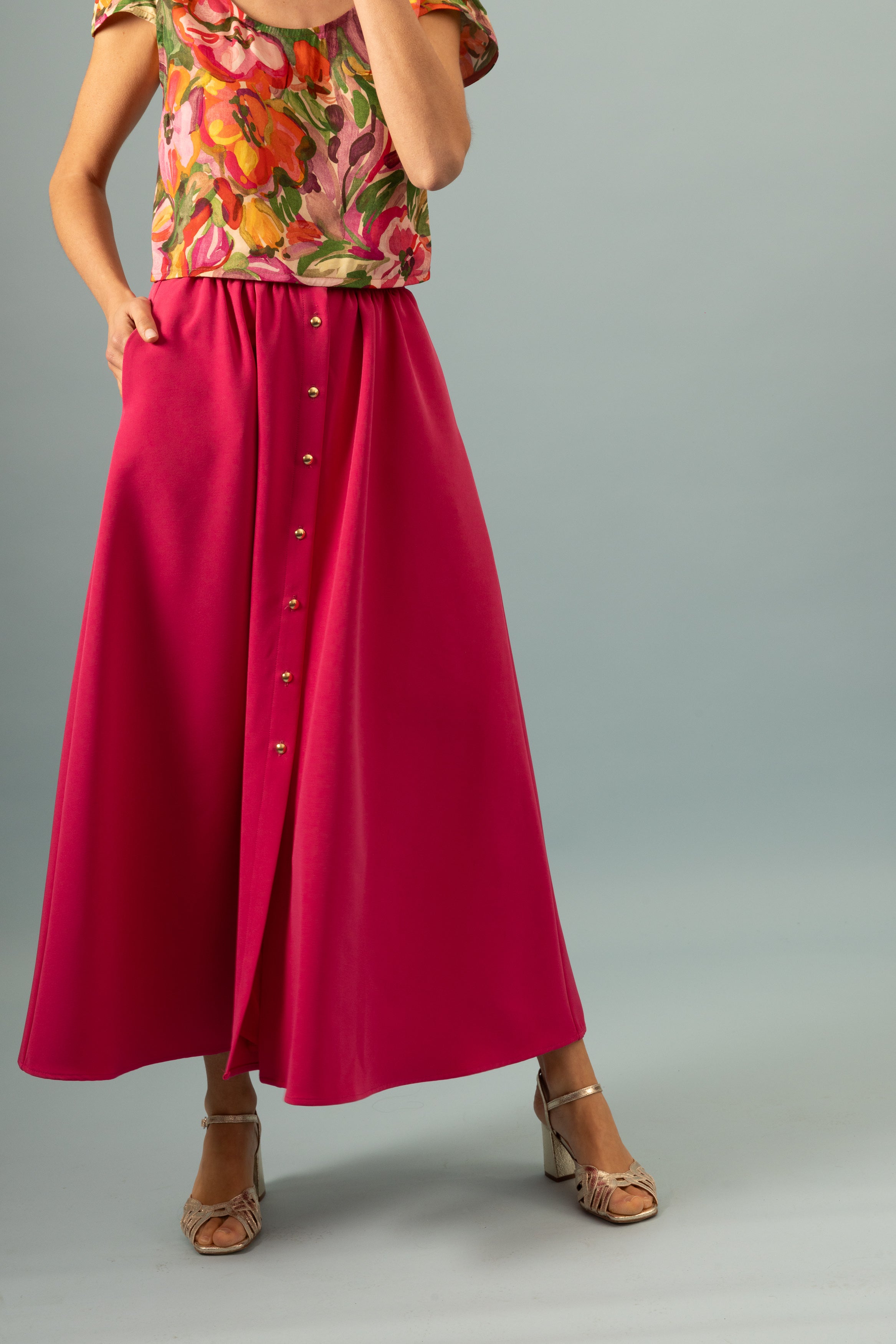 Maxi boutonnée Invitée Framboise