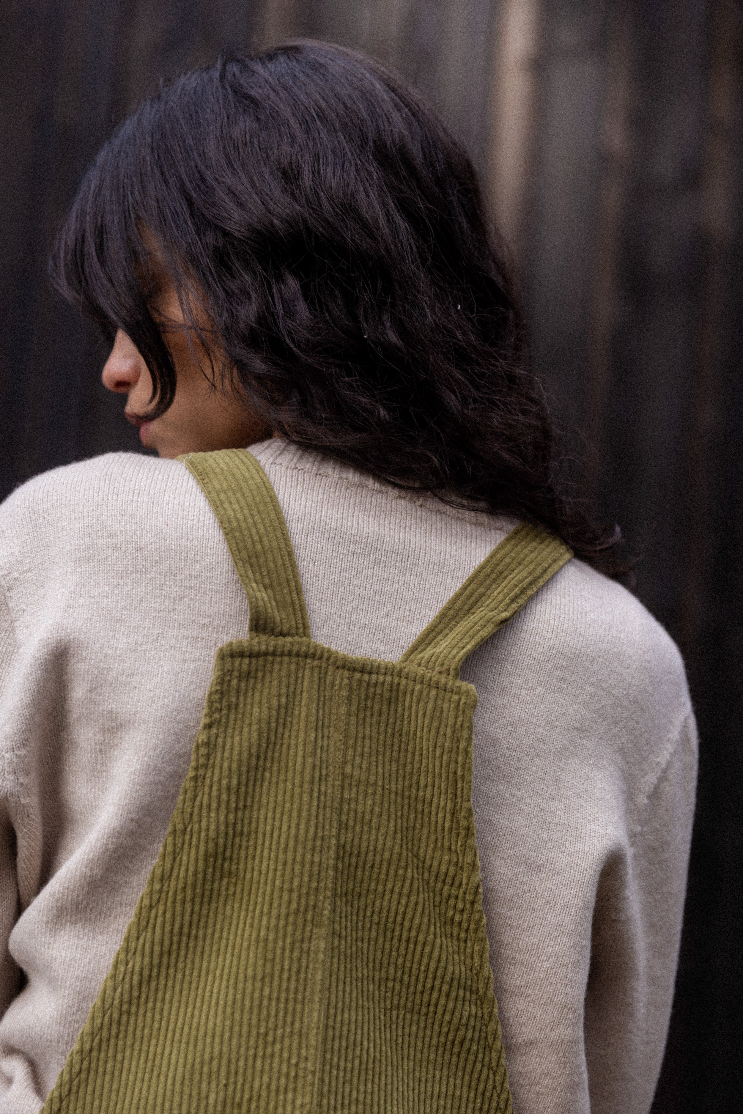 Robe salopette Velours Olive