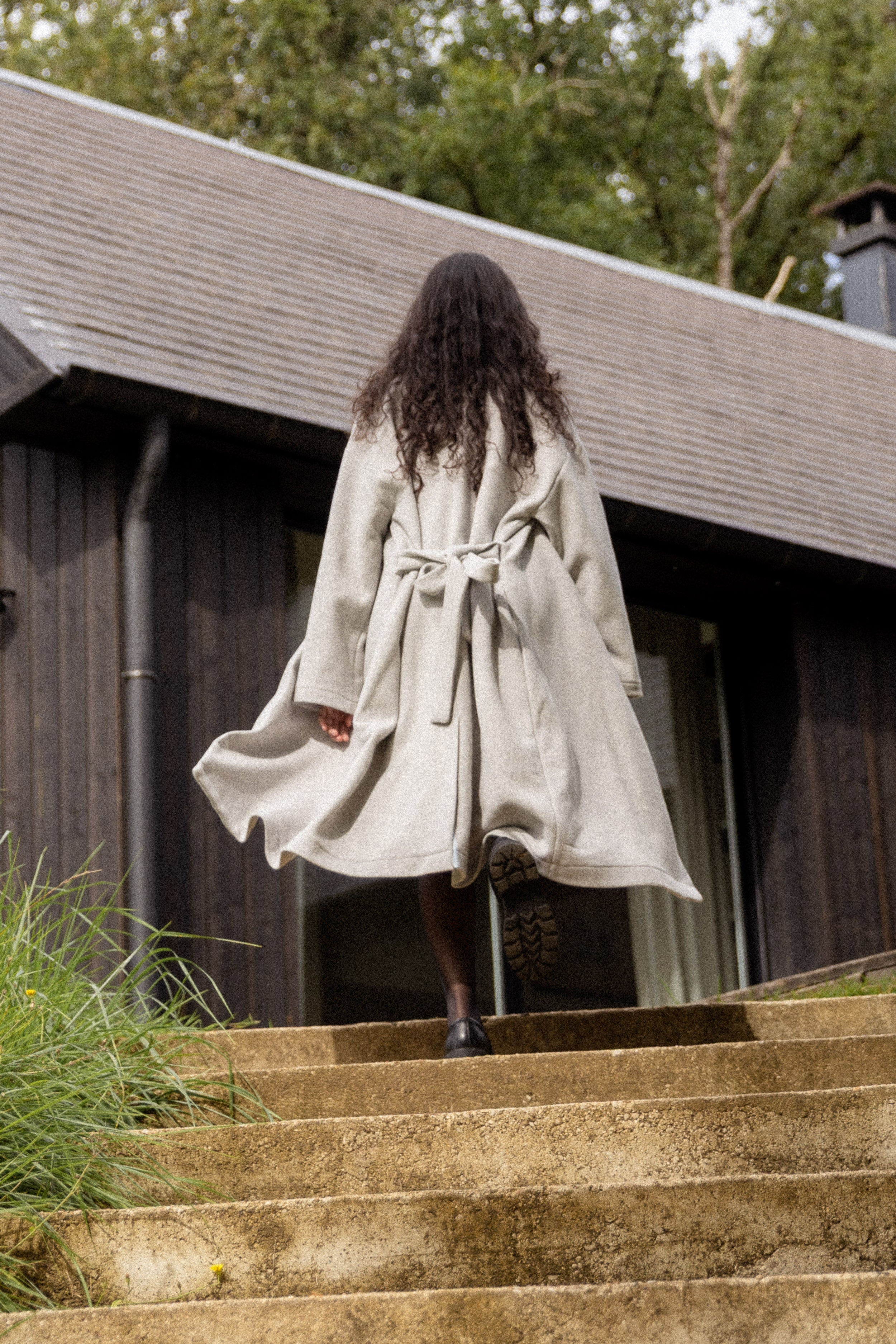 Manteau oversize gris perlé