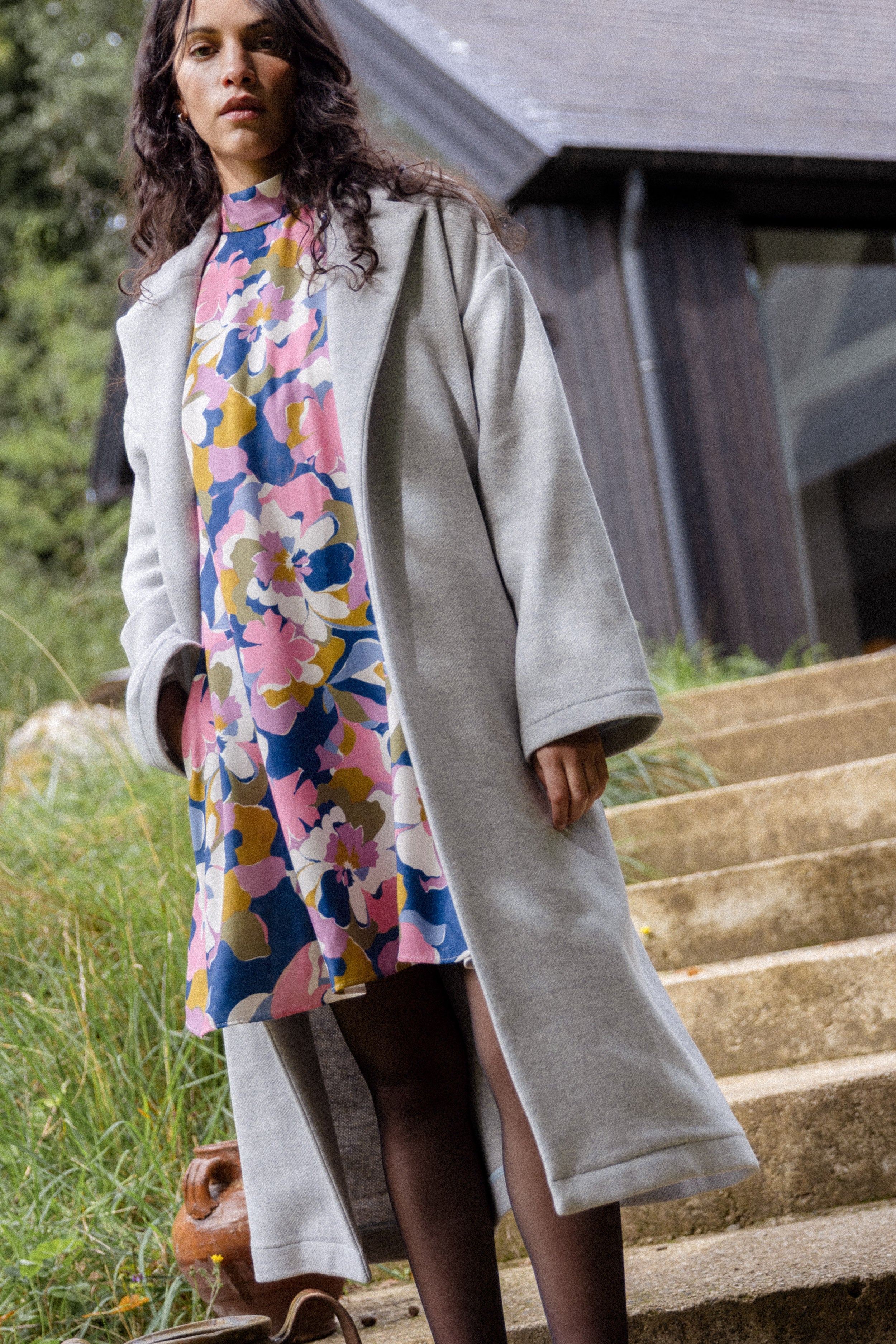 Manteau oversize gris perlé