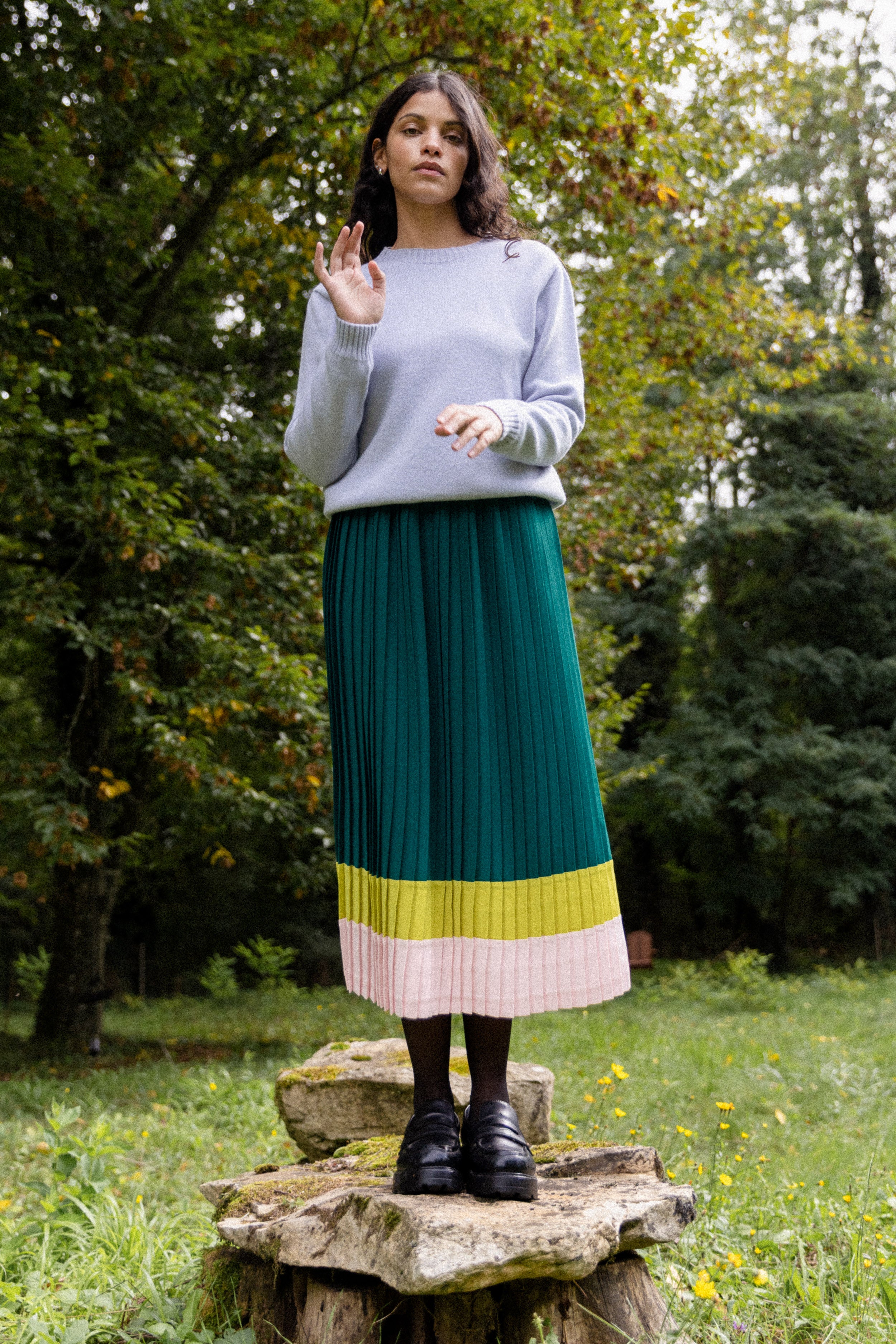 Jupe plissée midi Color Block Anna