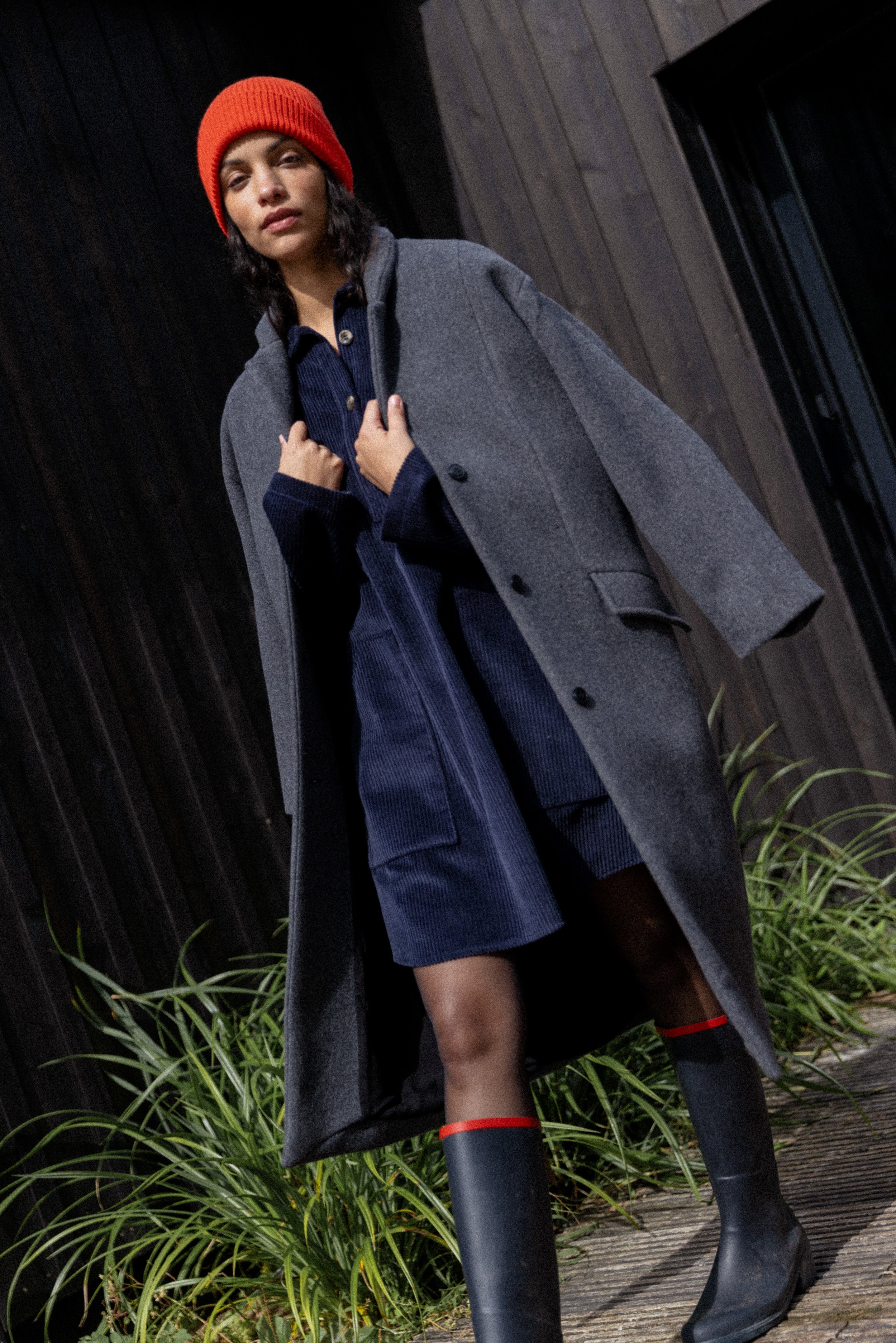 Manteau droit gris anthracite