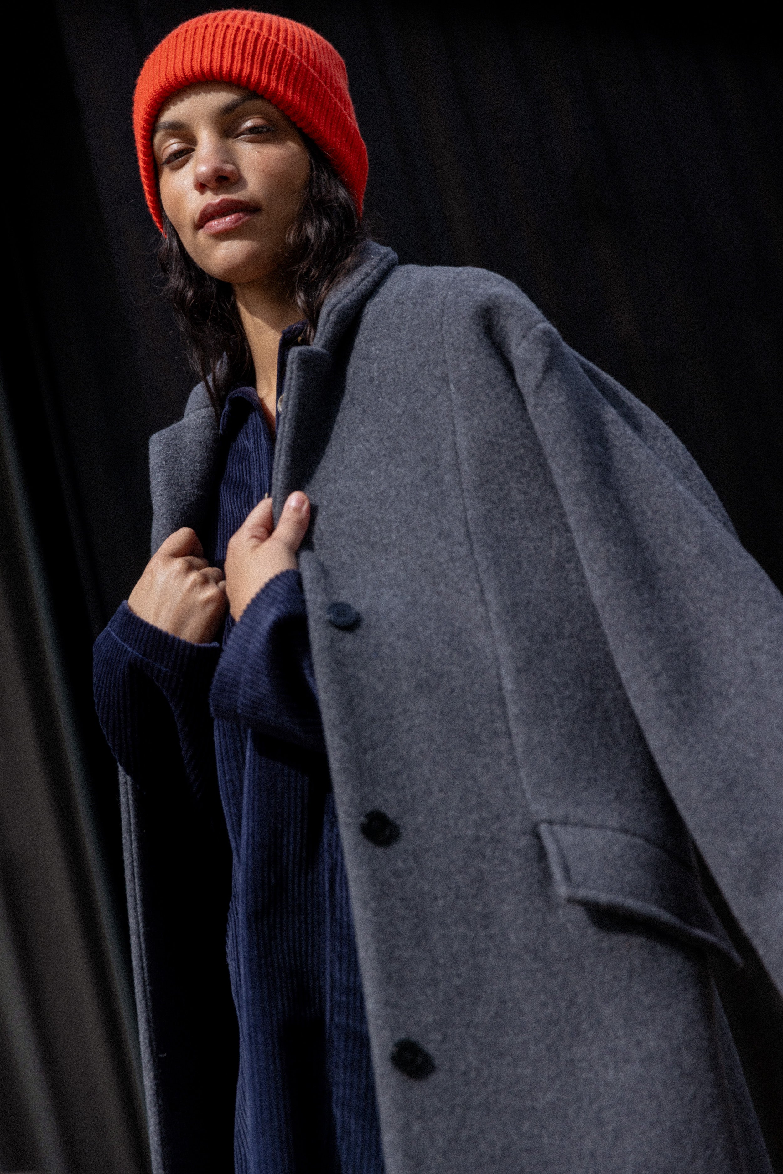 Manteau droit gris anthracite