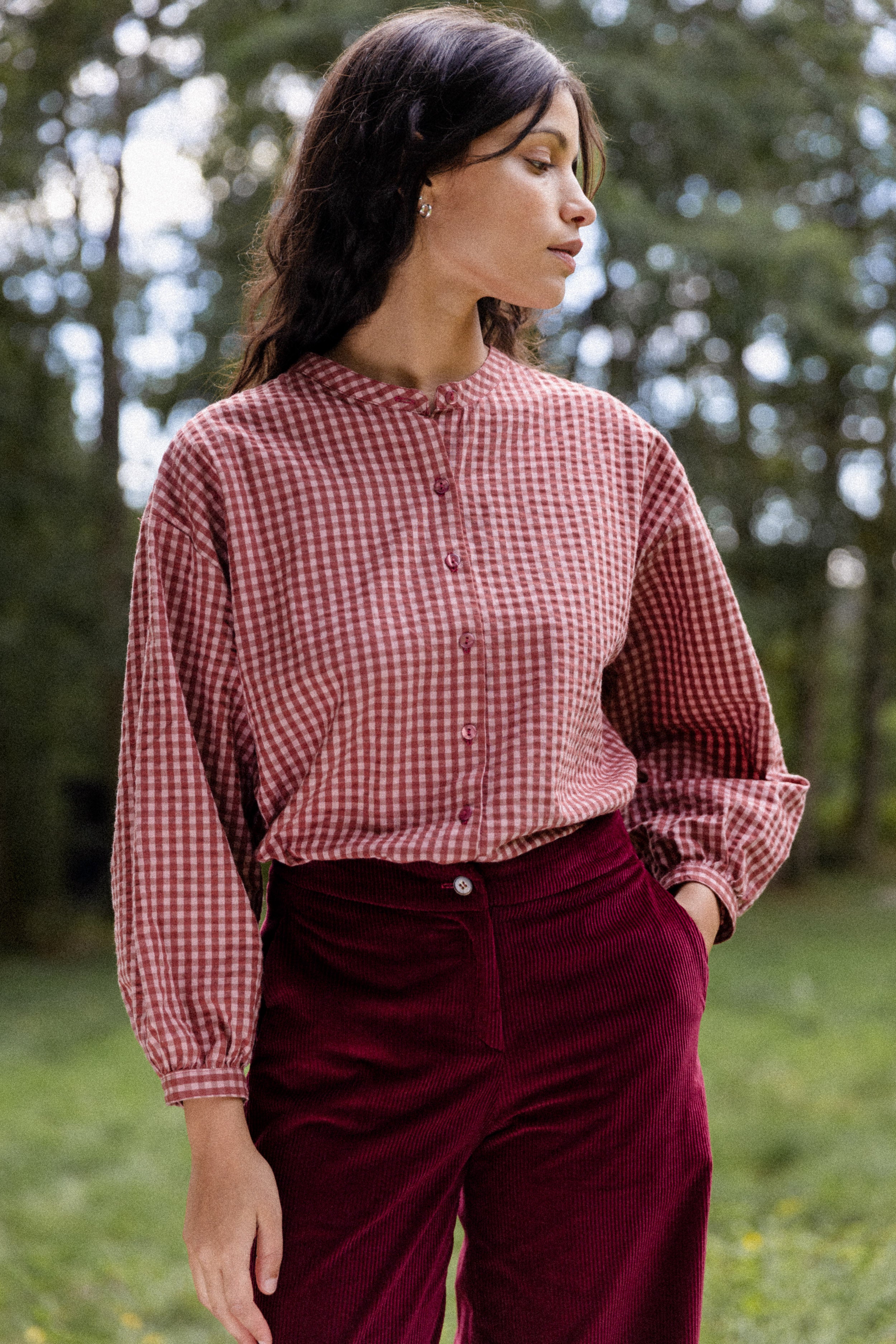 Blouse col mao Cerise