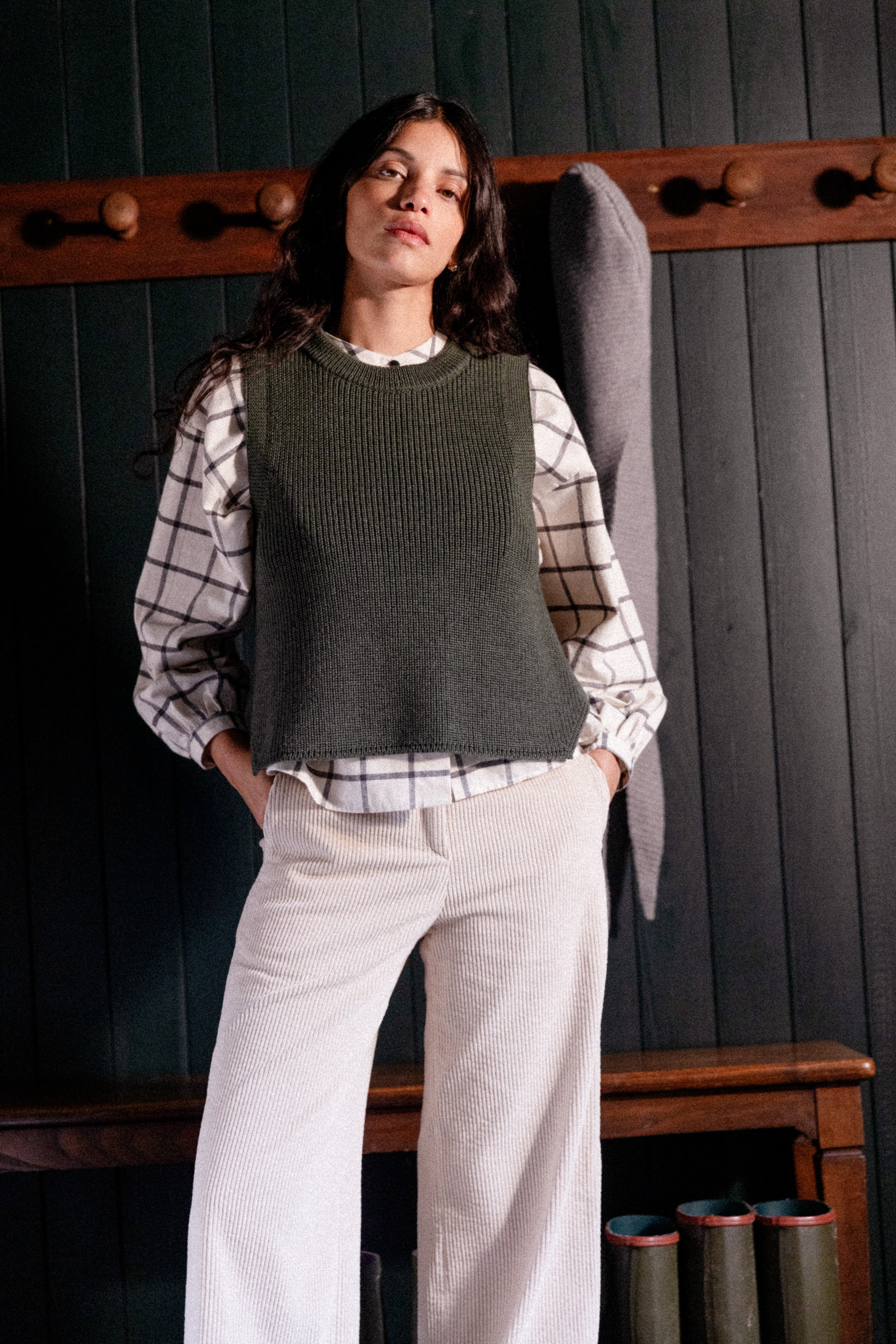 Pantalon Ample Velours Crème