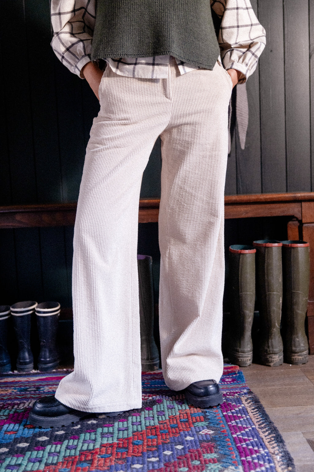 Pantalon Ample Velours Crème
