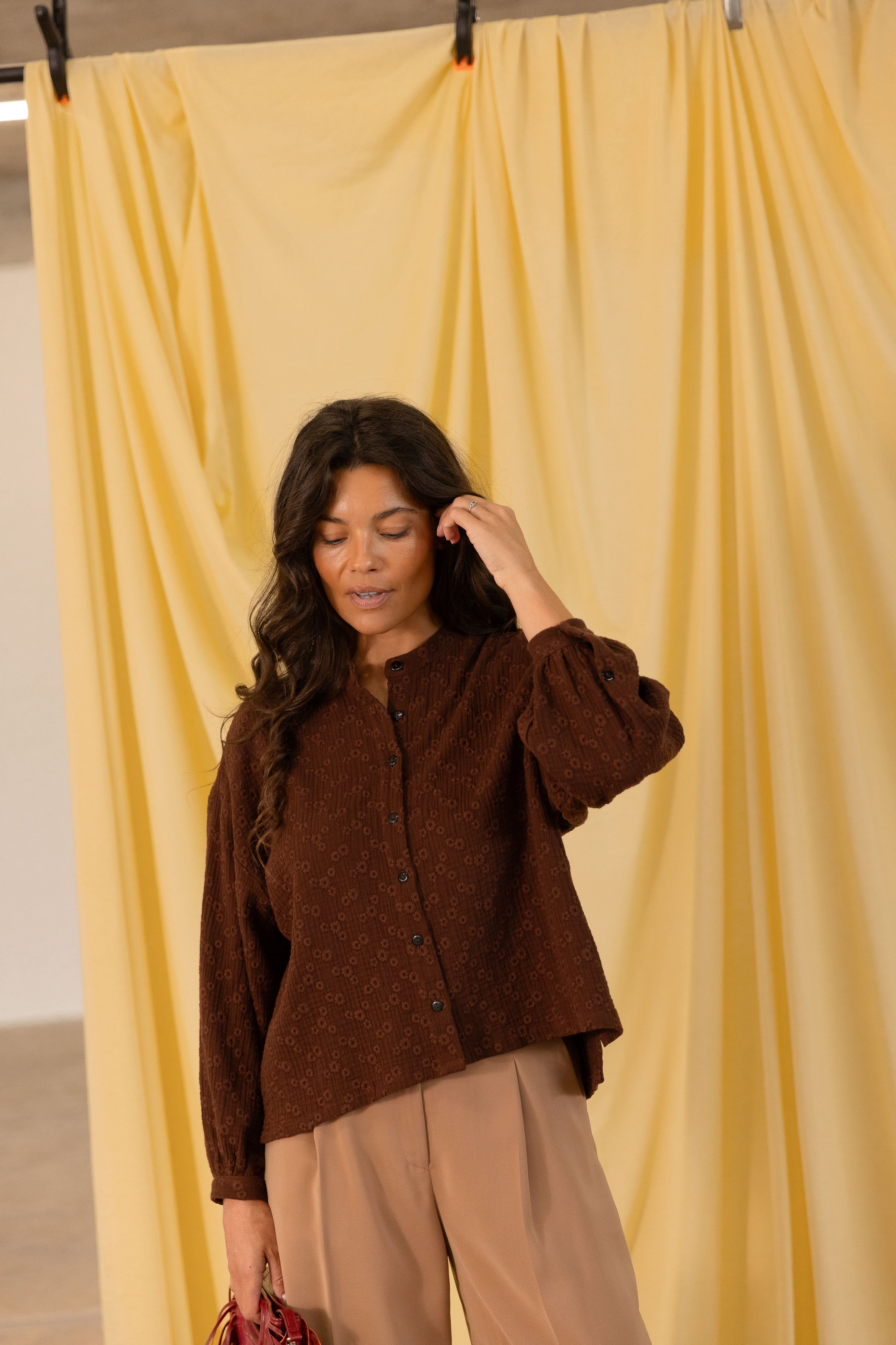 Blouse col mao Esmée Cacao