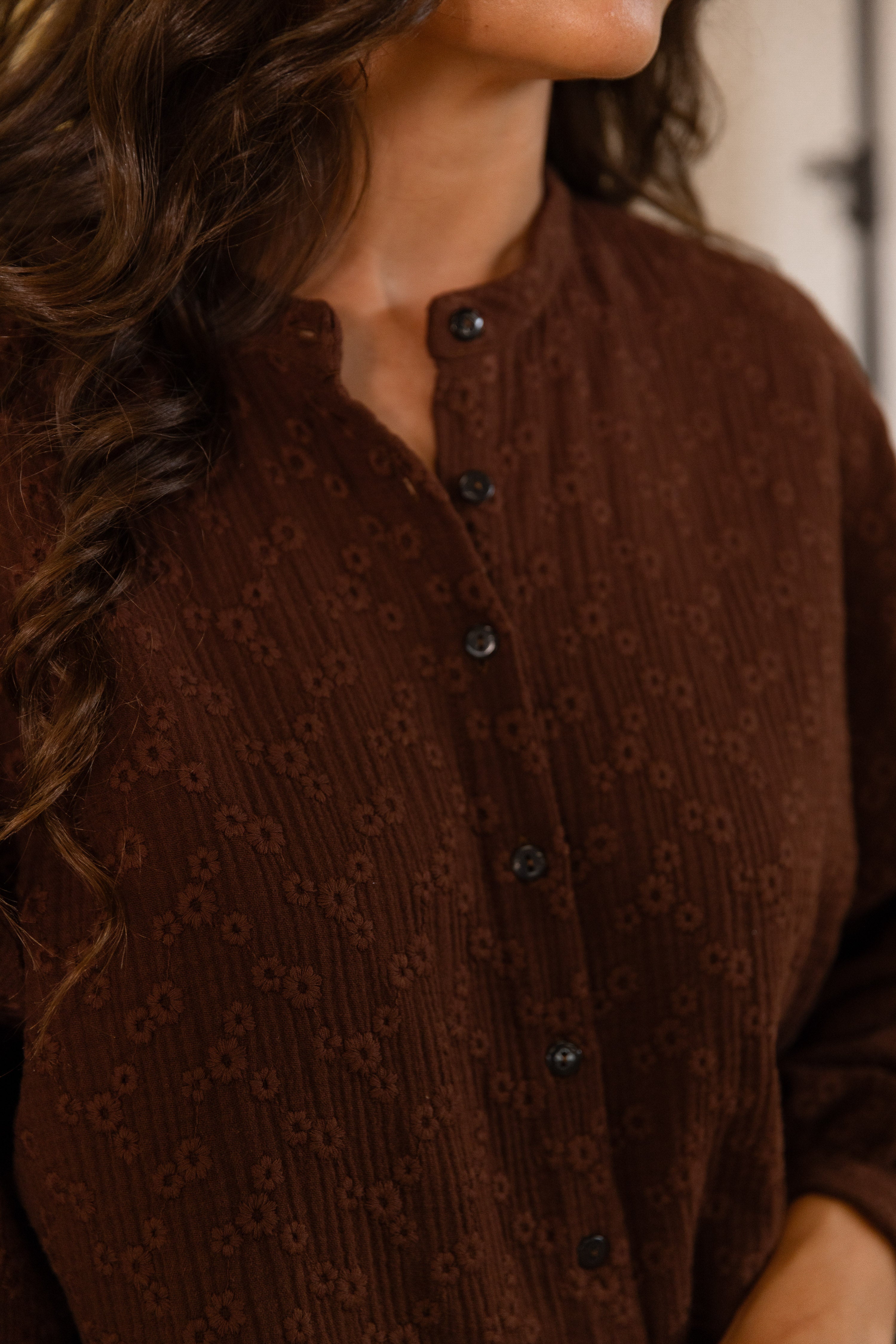 Blouse col mao Esmée Cacao