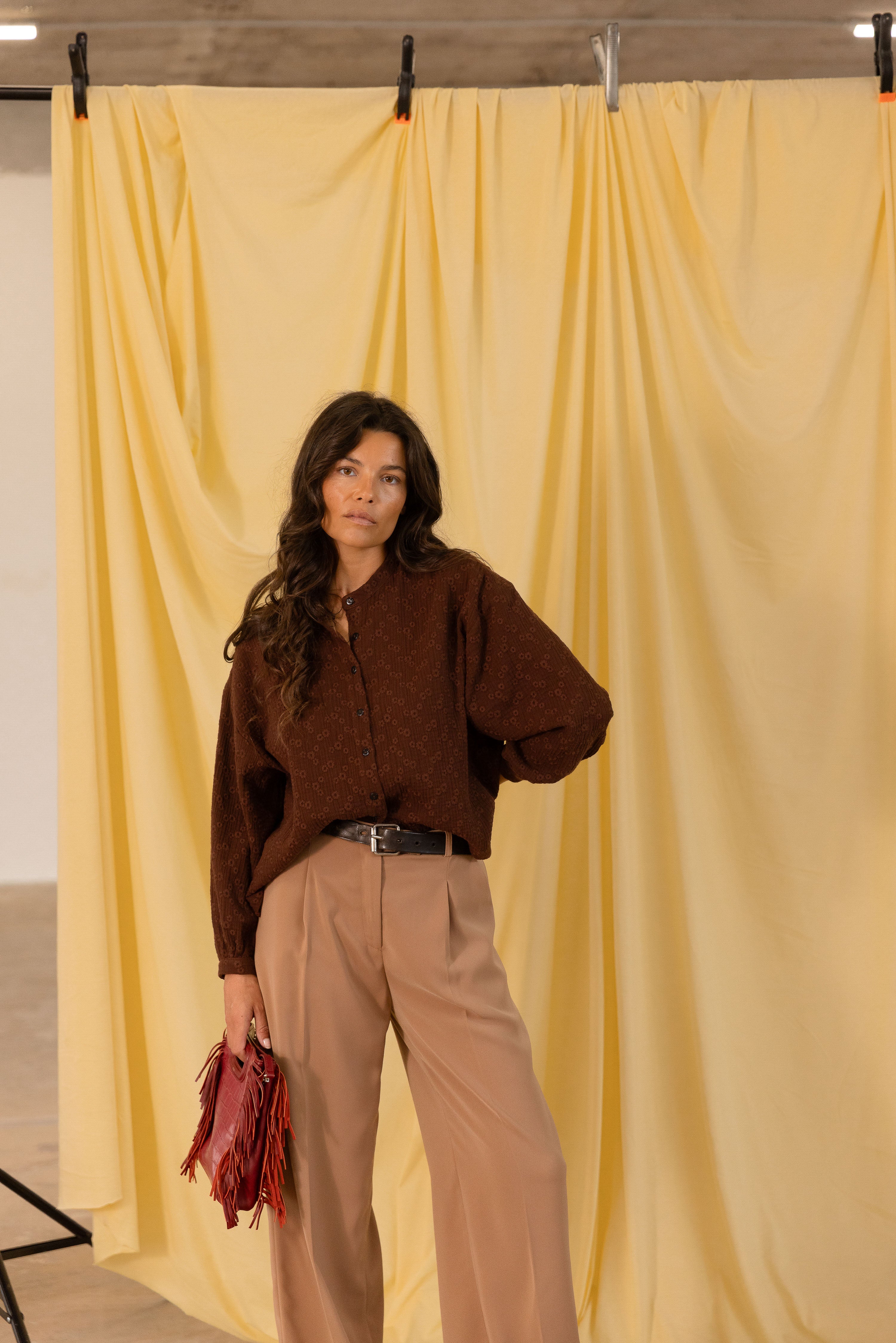 Blouse col mao Esmée Cacao