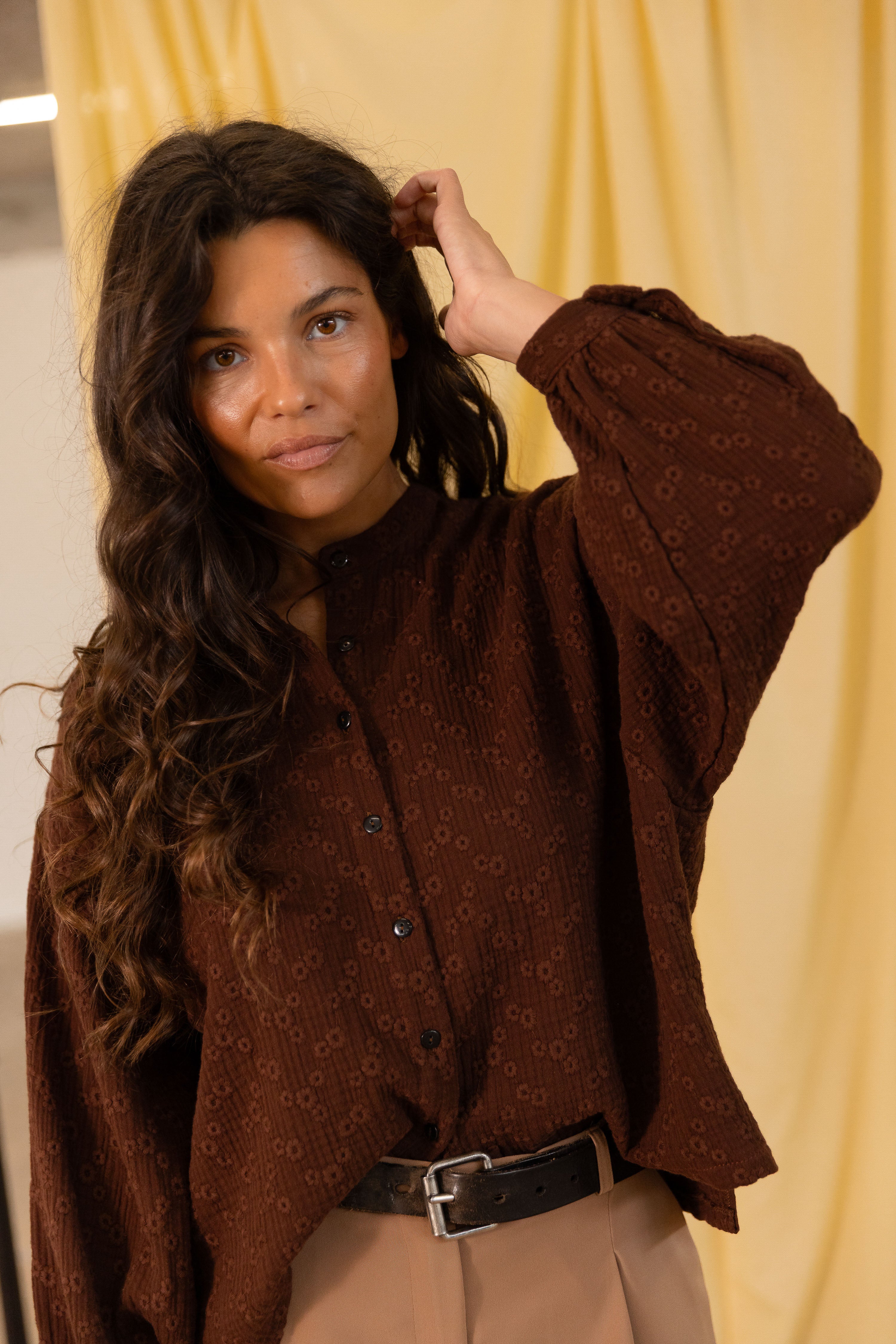 Blouse col mao Esmée Cacao