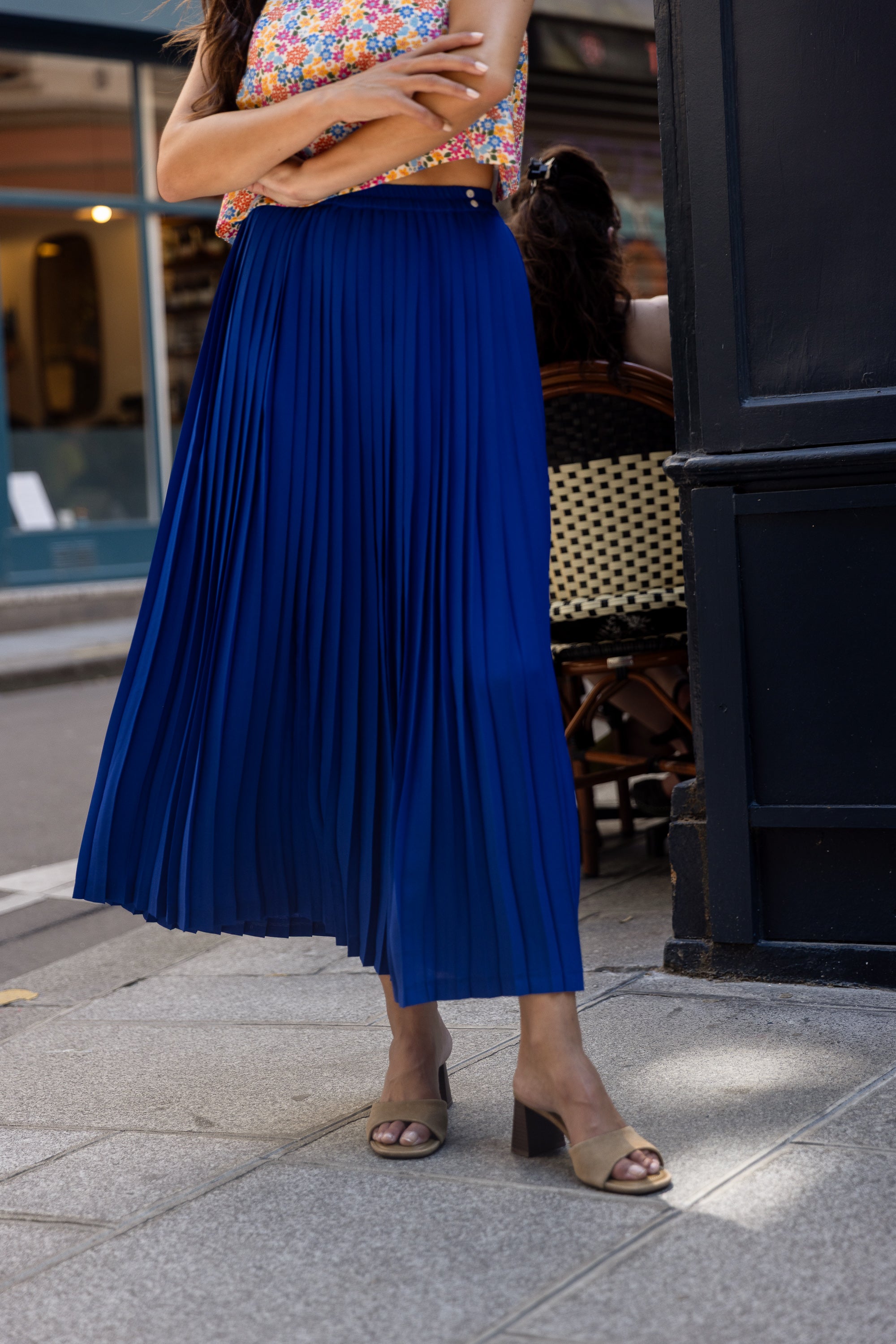 Jupe Plissée longue fendue Bleu électrique