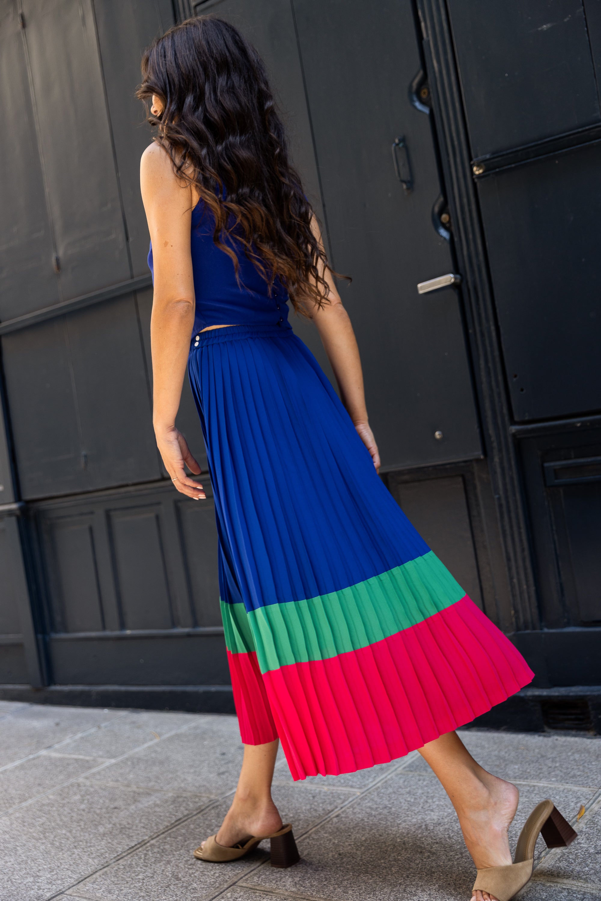 Jupe Plissée midi Color Block Cléo