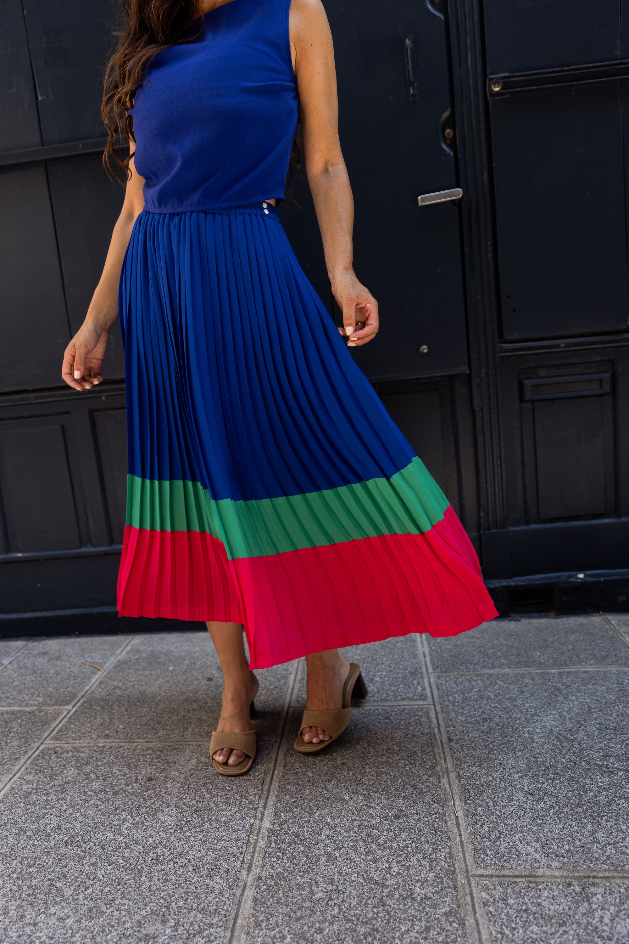 Jupe Plissée midi Color Block Cléo