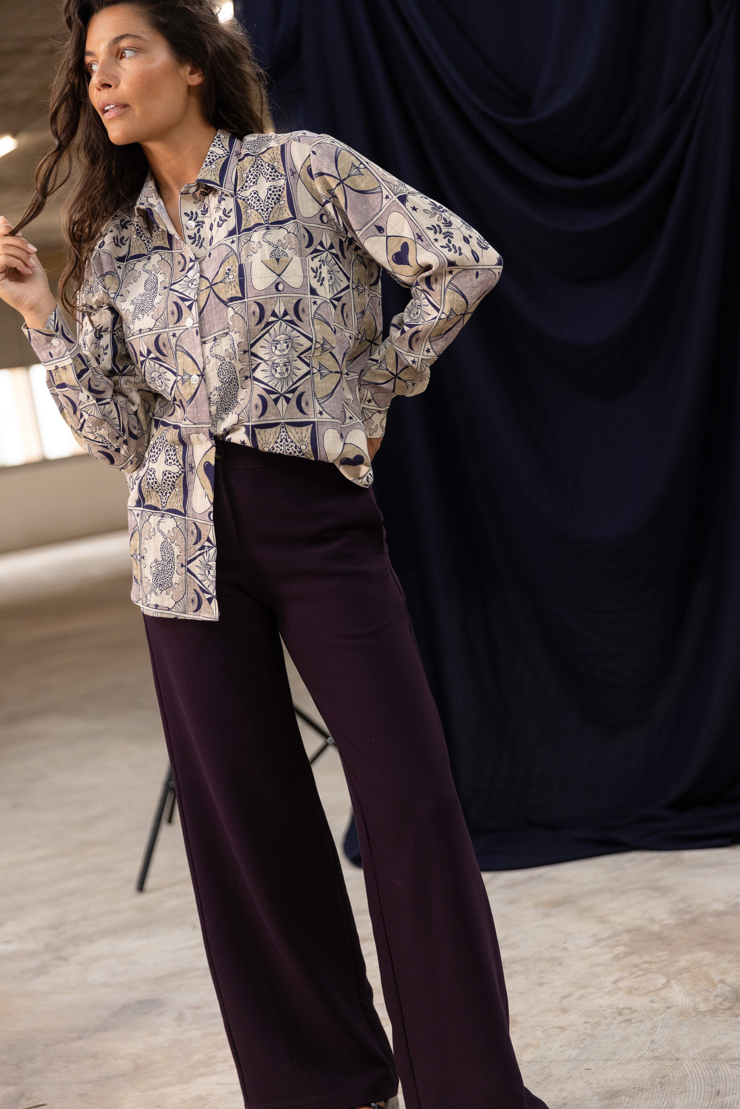 Pantalon ample Aubergine